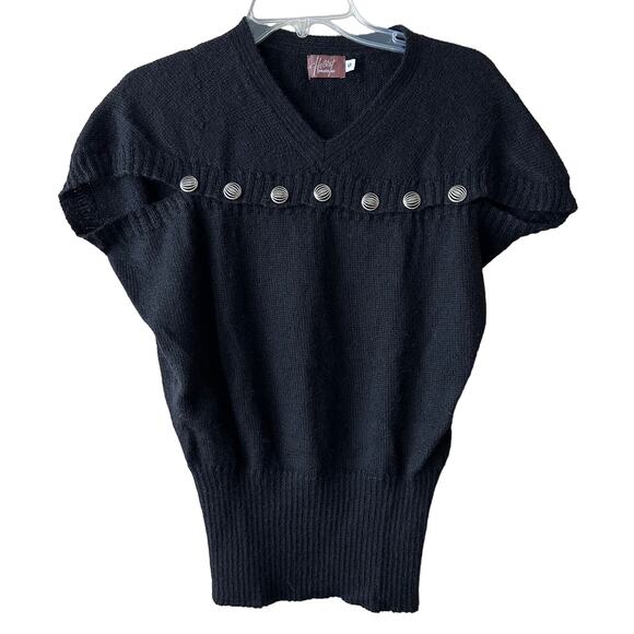 Vintage Hallet Sweater Alpaca Wool Handknit Short Sleeve Black Women's Sm Artsy - Picture 1 of 9
